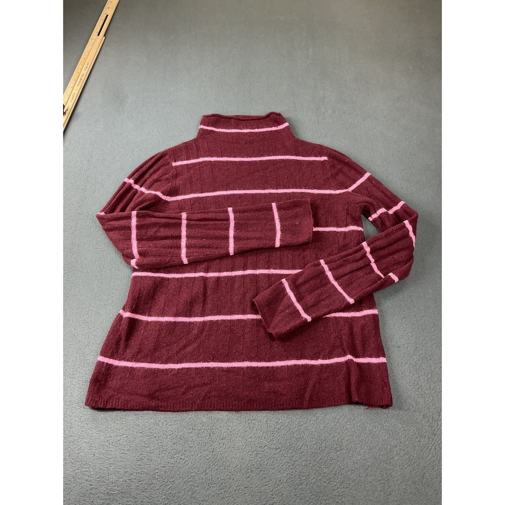 Madewell Turtleneck Sweater Womens Small Burgundy Pink Striped Merino Alpaca